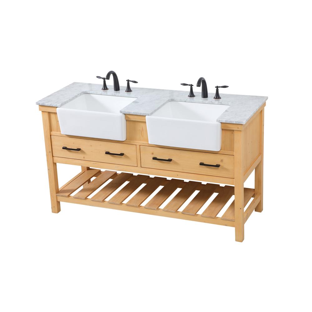 60 inch double bathroom vanity in natural wood. Picture 8