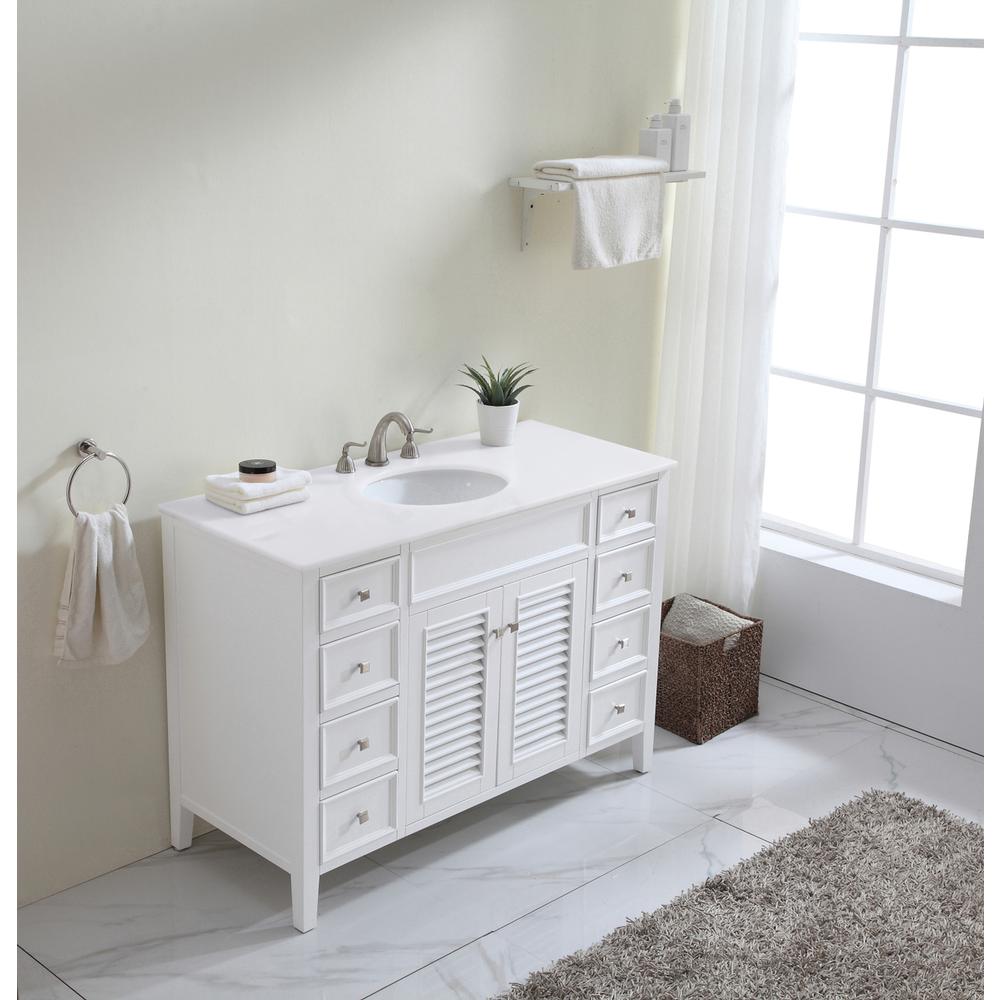 48 inch Single Bathroom vanity in White with ivory white engineered marble. Picture 11