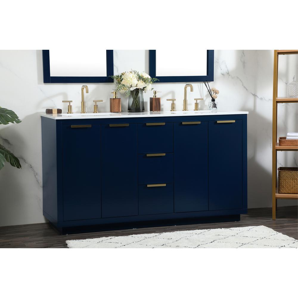 60 inch double bathroom vanity in blue. Picture 2