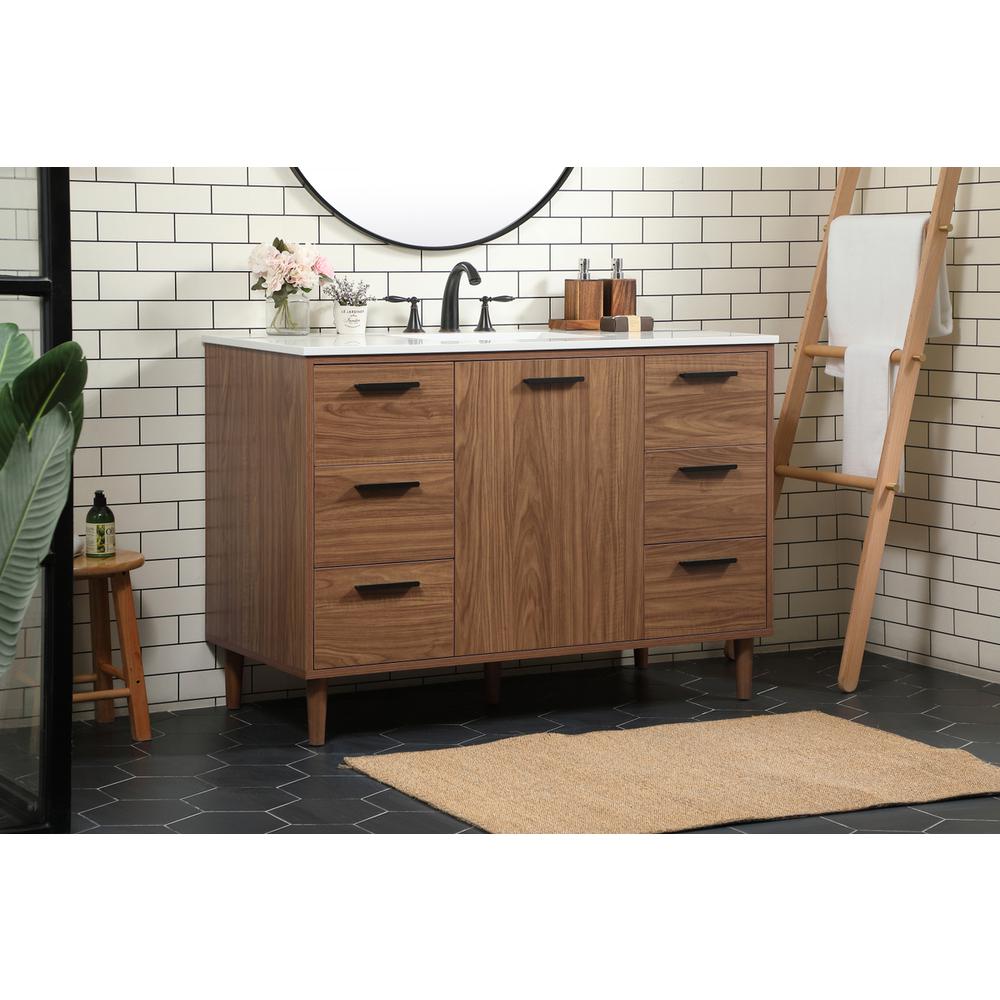 48 inch Single bathroom vanity in walnut brown. Picture 2