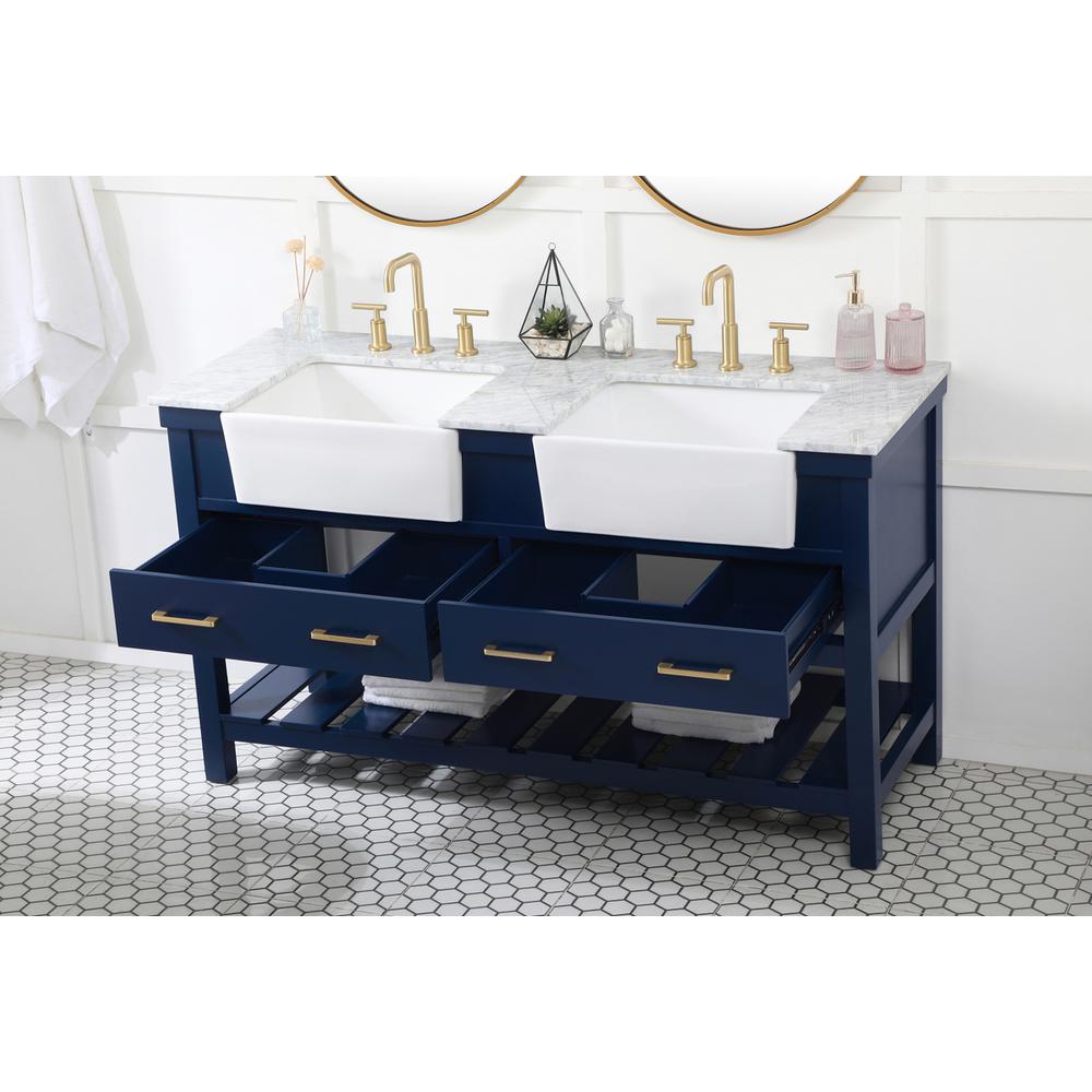 60 inch double bathroom vanity in blue. Picture 3