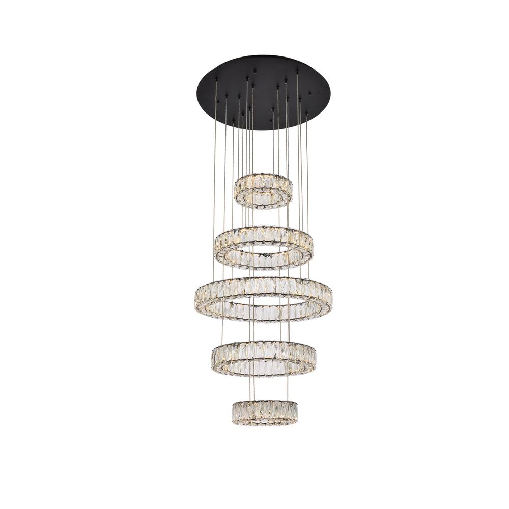 Monroe 25 inch LED five ring chandelier in black. Picture 1
