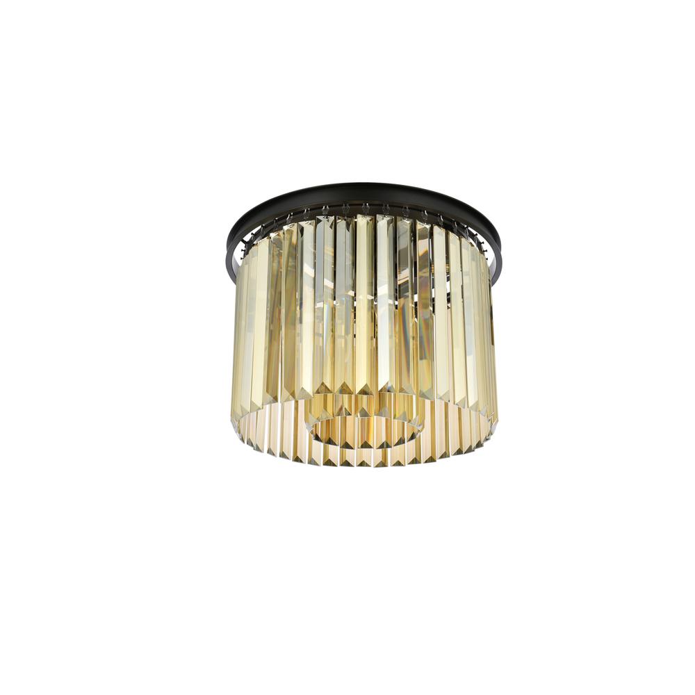 Sydney 6 light Matte Black Flush Mount Golden Teak (Smoky) Royal Cut Crystal. Picture 6