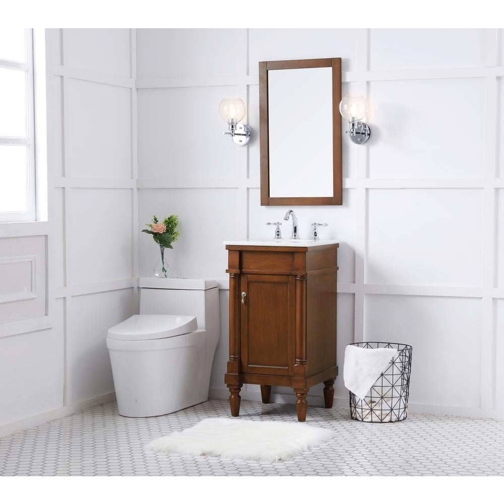 18 inch Single Bathroom vanity in walnut  with ivory white engineered marble. Picture 8