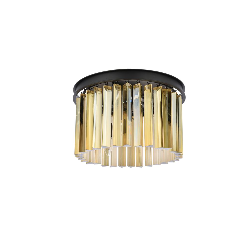 Sydney 3 light Matte Black Flush Mount Golden Teak (Smoky) Royal Cut Crystal. Picture 6