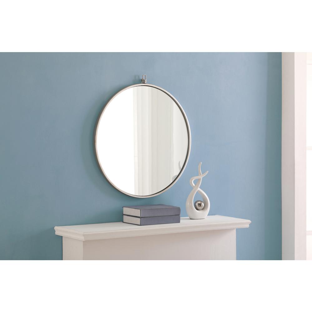 Metal frame Round Mirror with decorative hook 24 inch Silver finish. Picture 3