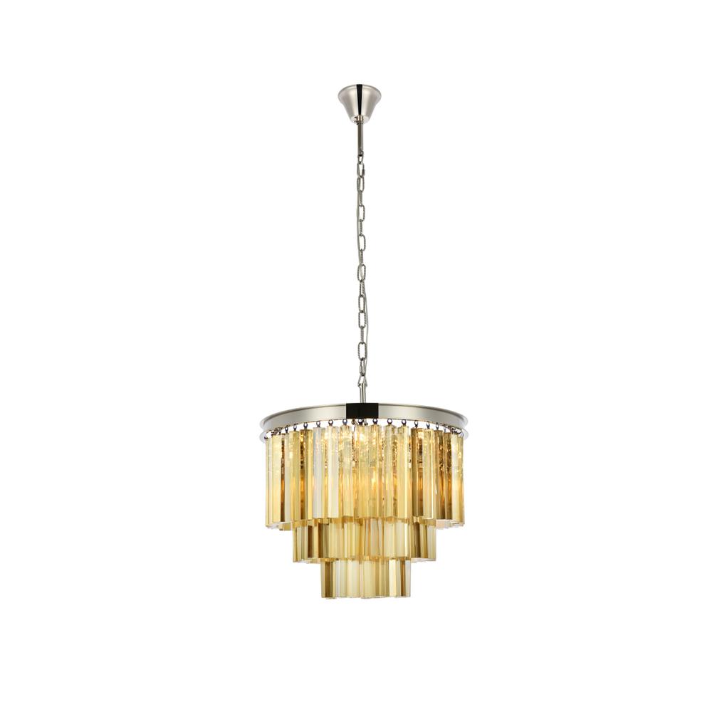Sydney 9 light polished nickel Chandelier Golden Teak (Smoky) Royal Cut Crystal. Picture 1