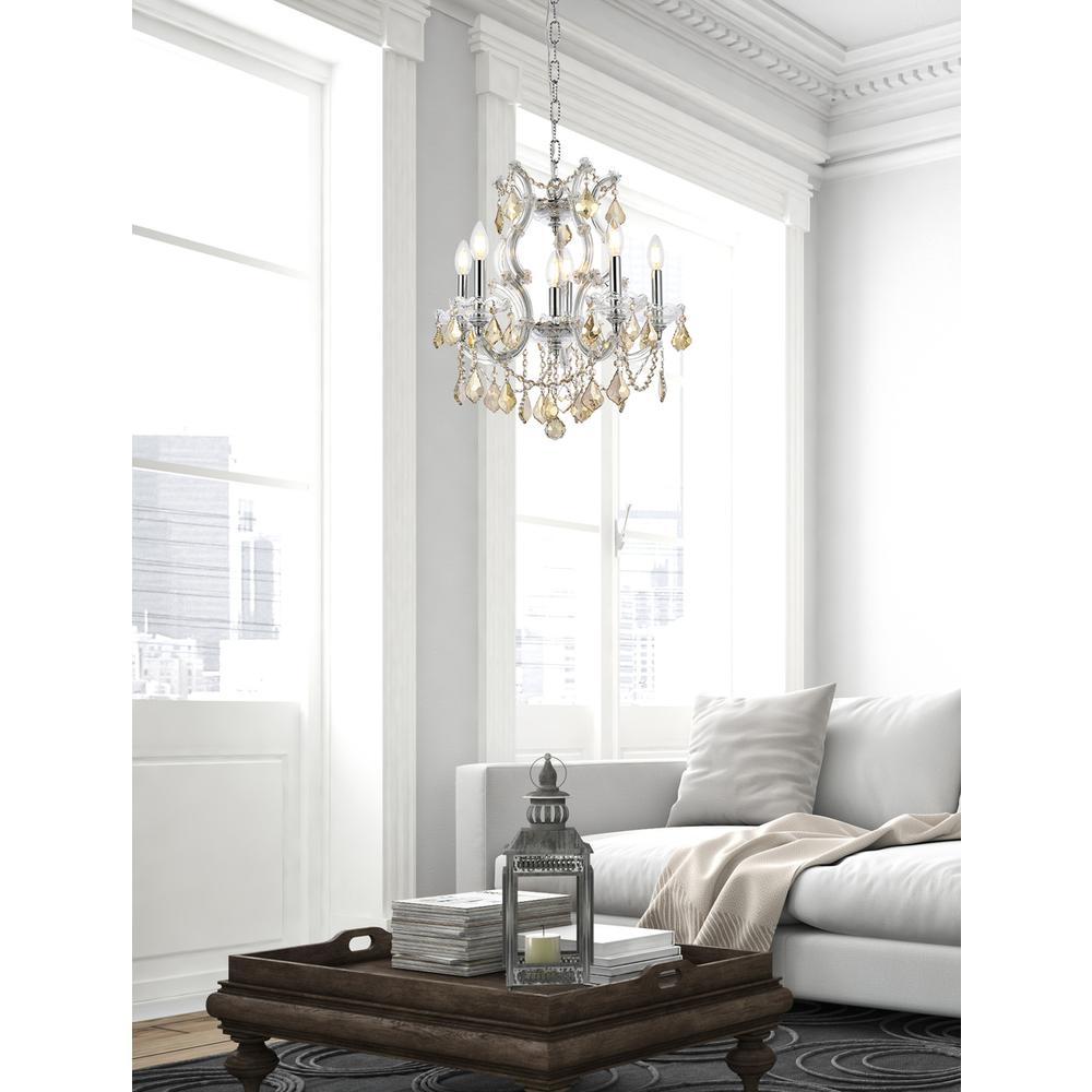 Maria Theresa 6 light Chrome Pendant Golden Teak (Smoky) Royal Cut Crystal. Picture 7