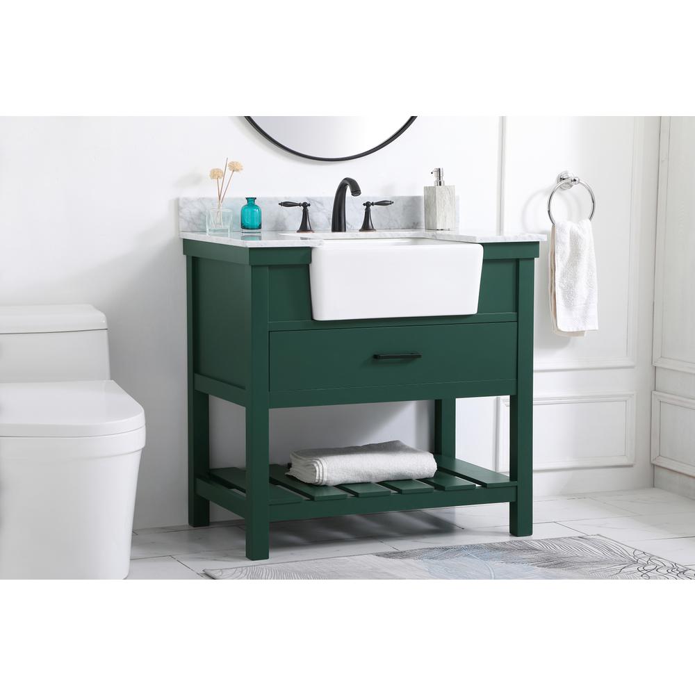 36 inch Single bathroom vanity in green with backsplash. Picture 2