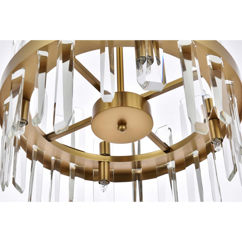 Serena 16 inch crystal round pendant in satin gold. Picture 5