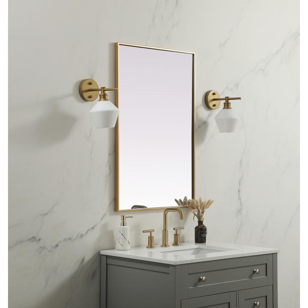 Metal Frame Rectangle Mirror 24x36 Inch in Brass. Picture 2