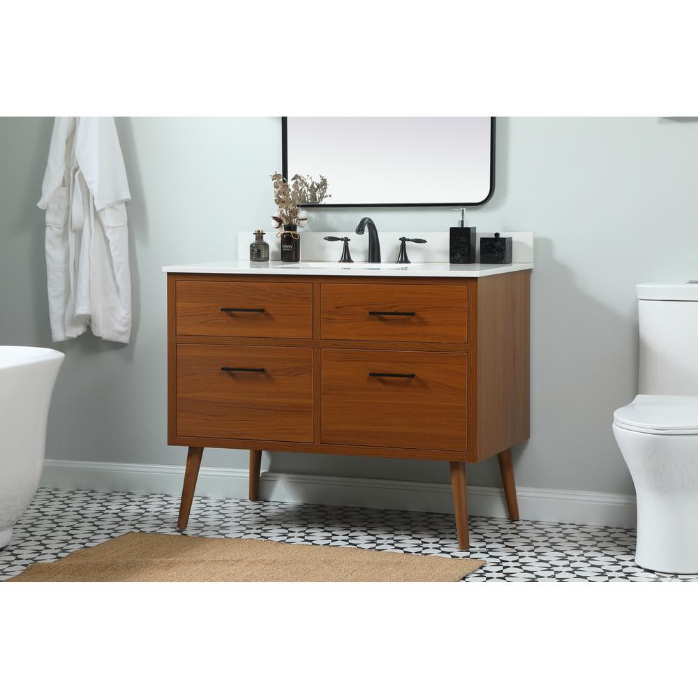 42 inch Single bathroom vanity in teak with backsplash. Picture 2