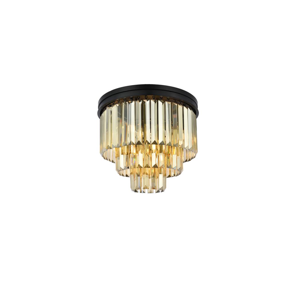 Sydney 9 light Matte Black Flush Mount Golden Teak (Smoky) Royal Cut Crystal. Picture 2