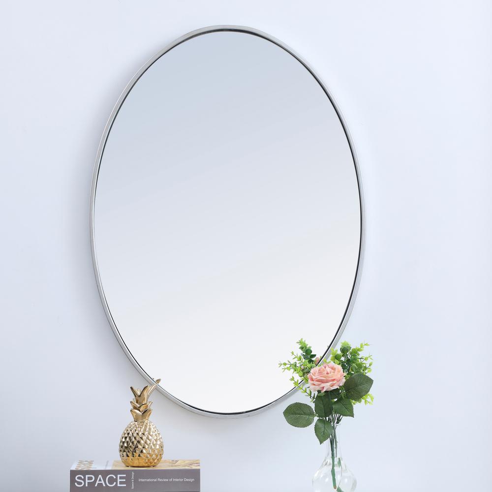 Metal frame oval mirror 34 inch in silver. Picture 12