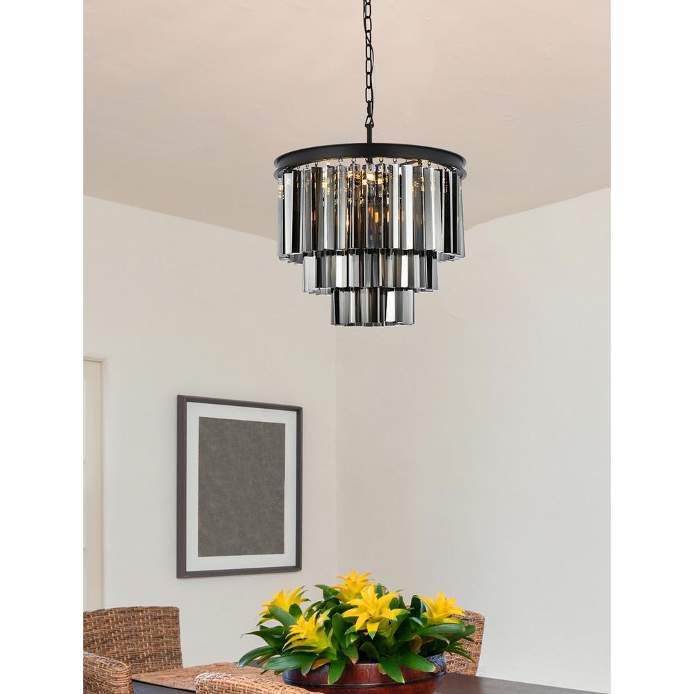 Sydney 9 light Matte Black Chandelier Silver Shade (Grey) Royal Cut Crystal. Picture 8