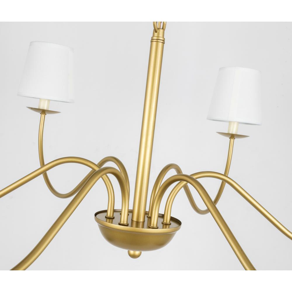 Eclipse 6 light Brass and White shade chandelier. Picture 10