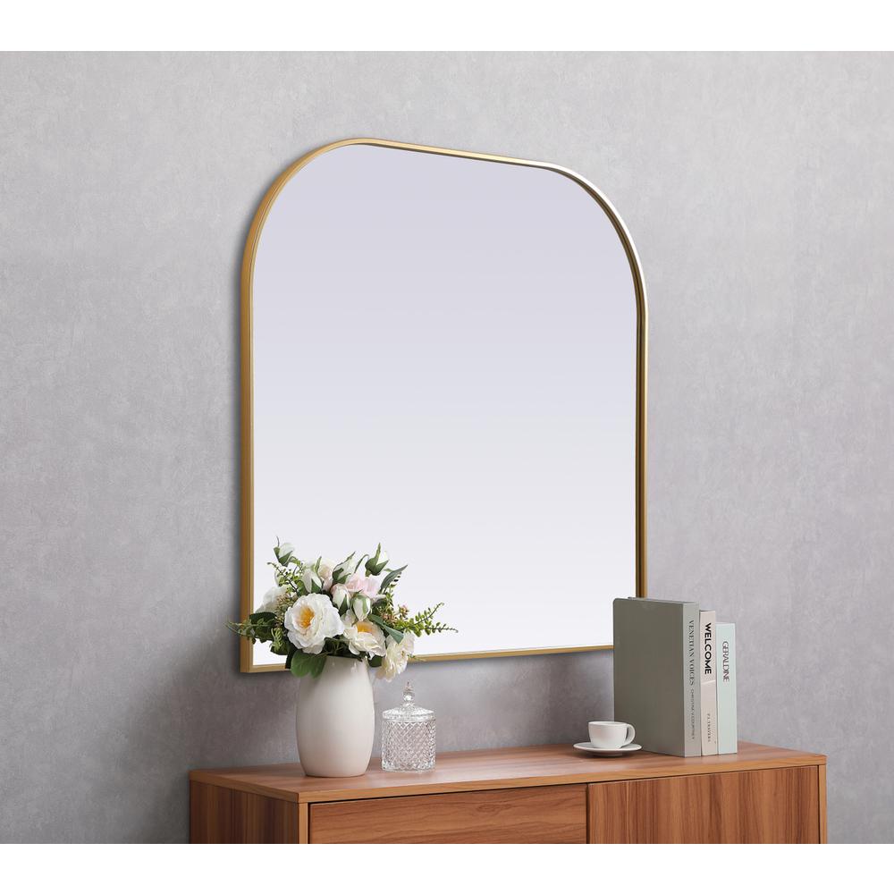Metal Frame Arch Mirror 40x38 Inch in Brass. Picture 4