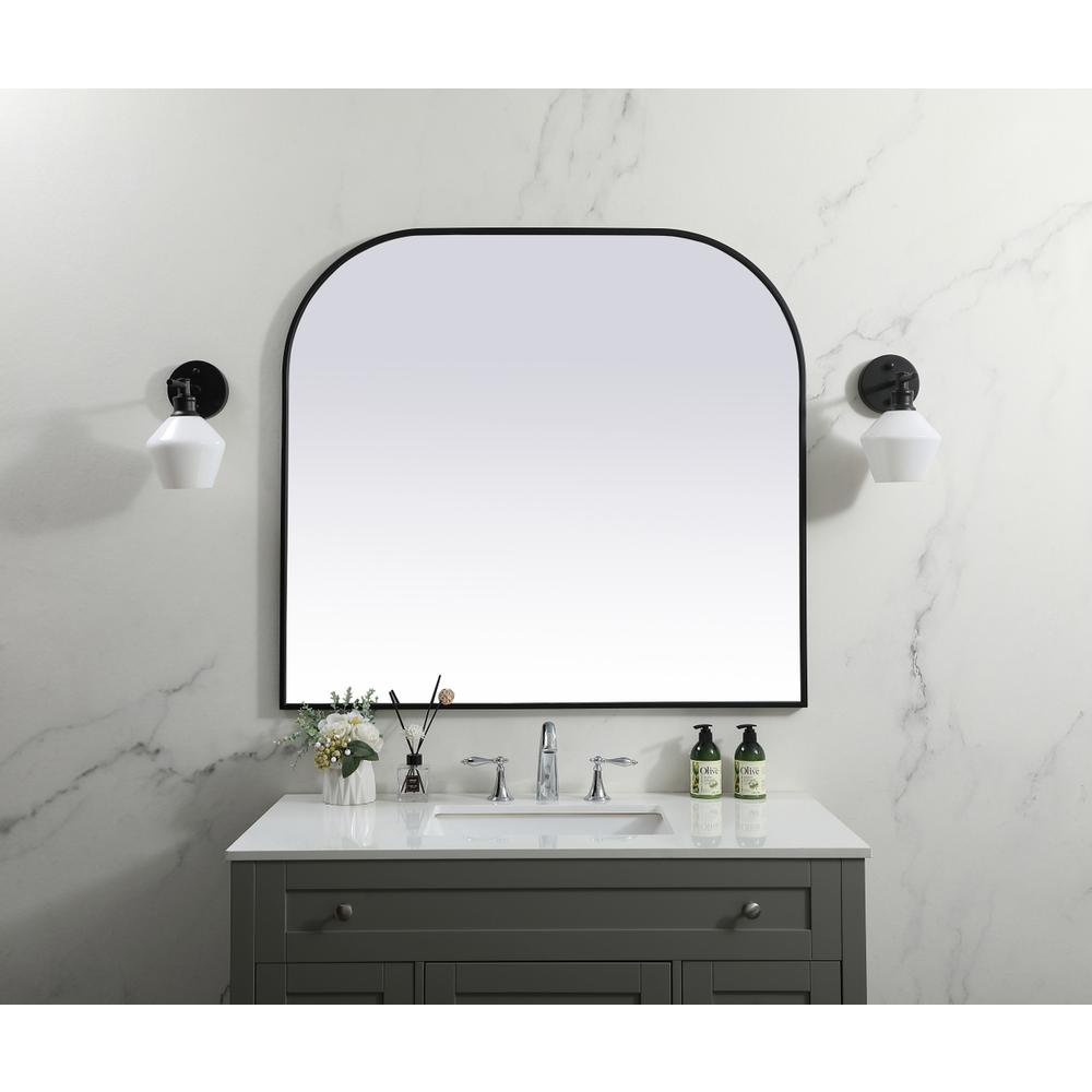 Metal Frame Arch Mirror 42x38 Inch in Black. Picture 9