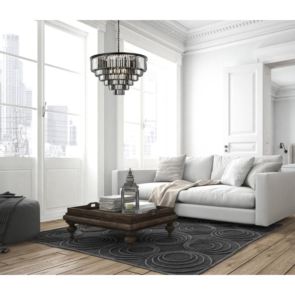 Sydney 33 light Matte Black Chandelier Silver Shade (Grey) Royal Cut Crystal. Picture 7