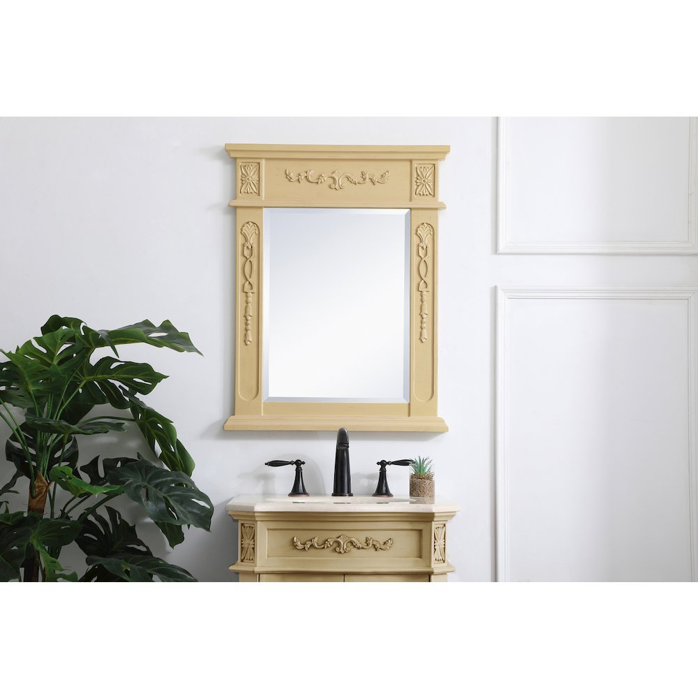 Wood Frame Mirror 22 Inch X 28 Inch In Light Antique Beige. Picture 2
