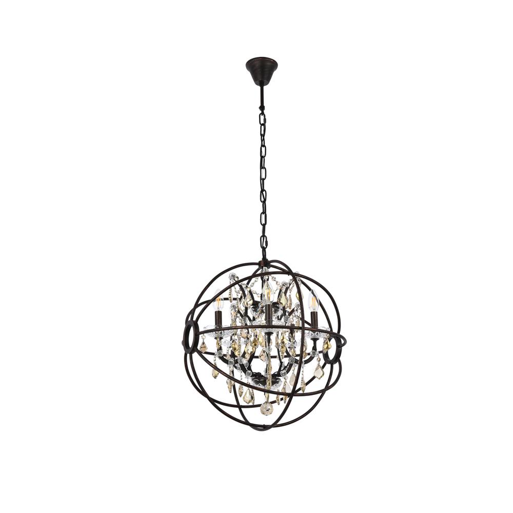 Geneva 5 light Dark Bronze Pendant Golden Teak (Smoky) Royal Cut crystal. Picture 6