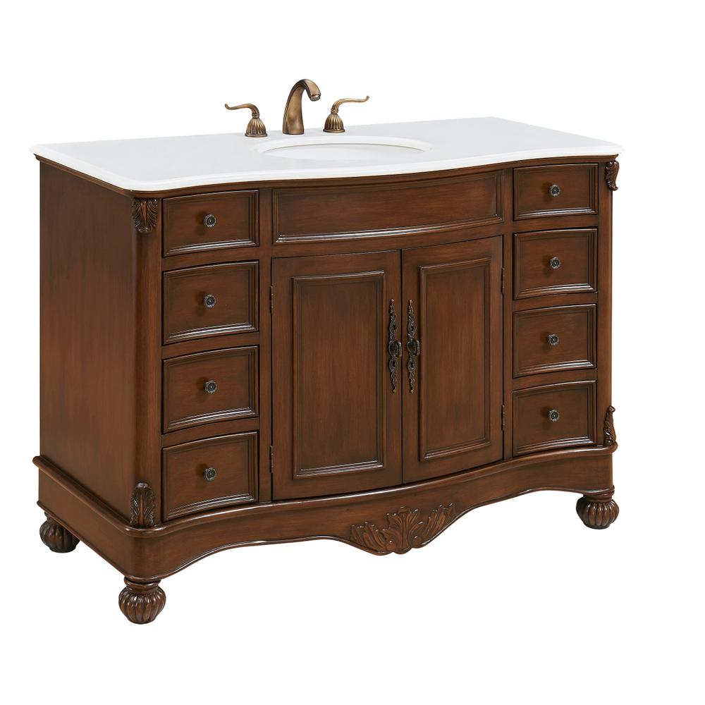 48 inch Single Bathroom vanity in Teak Color with ivory white engineered marble. Picture 2