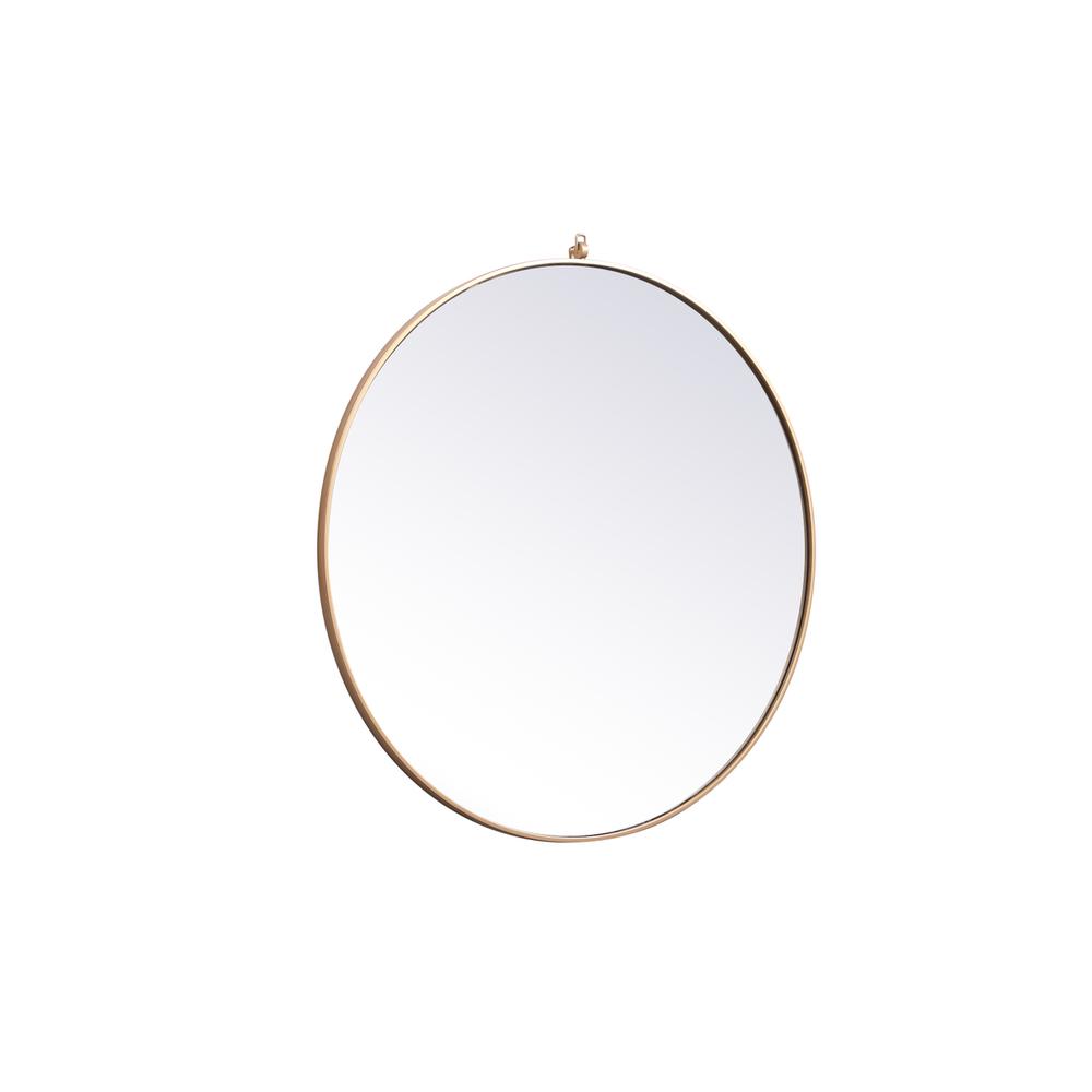 Metal frame round mirror with decorative hook 39 inch in Brass. Picture 5