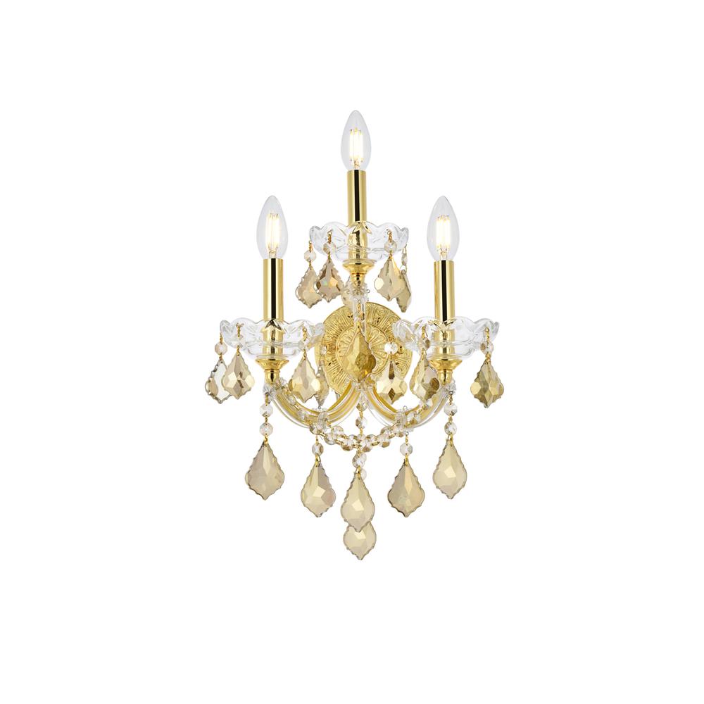 Maria Theresa 3 light Gold Wall Sconce Golden Teak (Smoky) Royal Cut Crystal. Picture 1