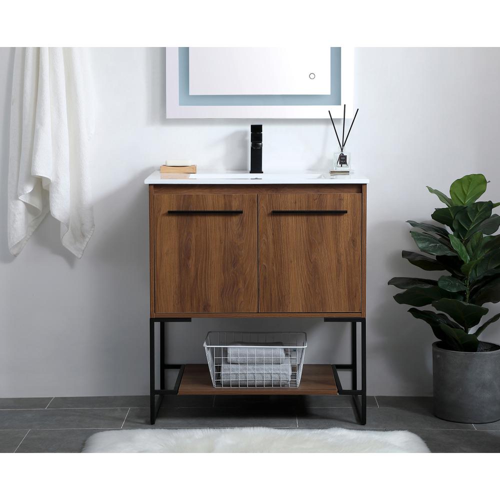 30 inch  Single Bathroom Vanity in Walnut Brown. Picture 14