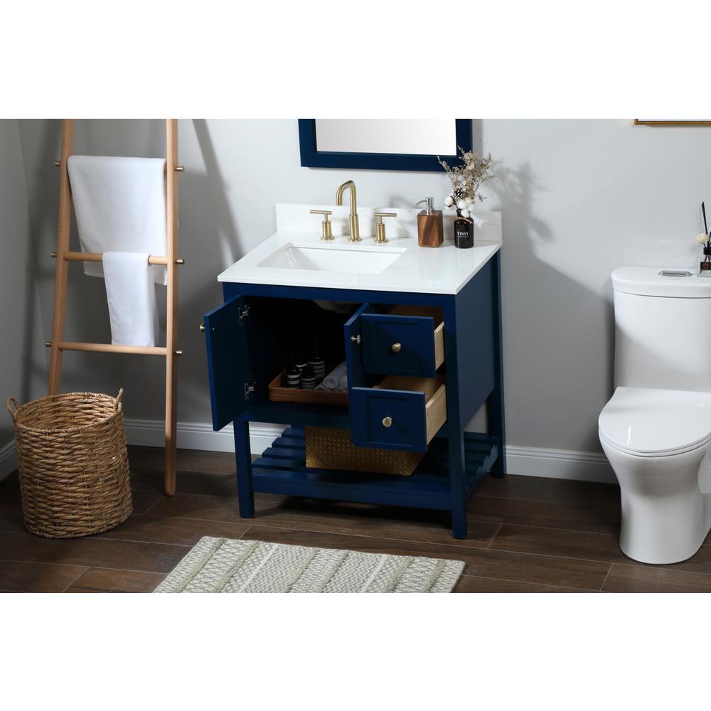 32 inch Single bathroom vanity in blue with backsplash. Picture 3