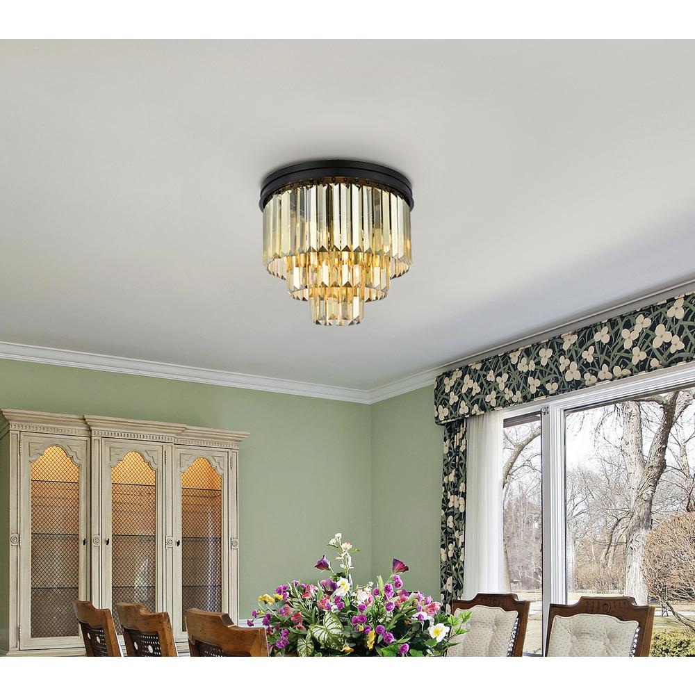Sydney 9 light Matte Black Flush Mount Golden Teak (Smoky) Royal Cut Crystal. Picture 8