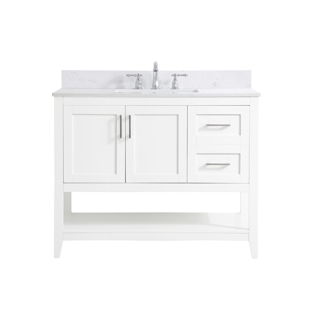 42 inch Single Bathroom Vanity in White with Backsplash. Picture 1