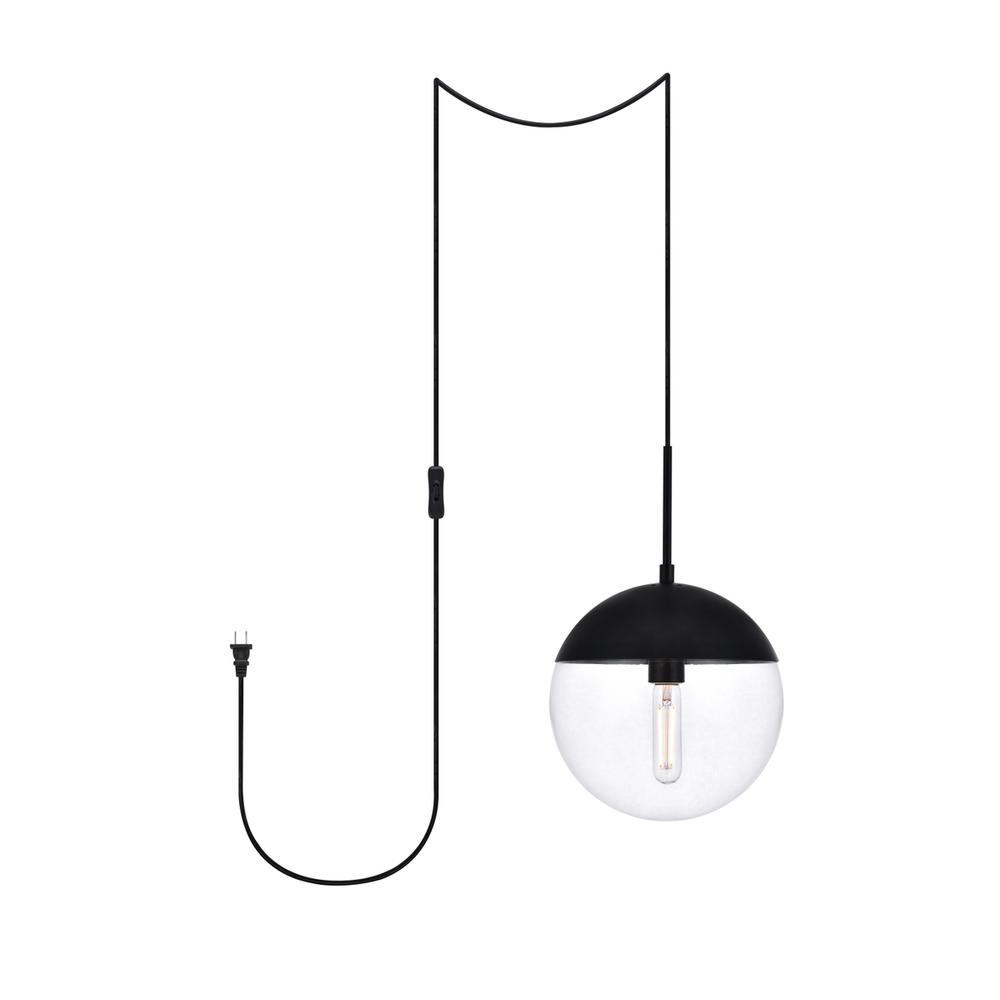 Eclipse 1 Light Black plug in pendant With Clear Glass. Picture 1