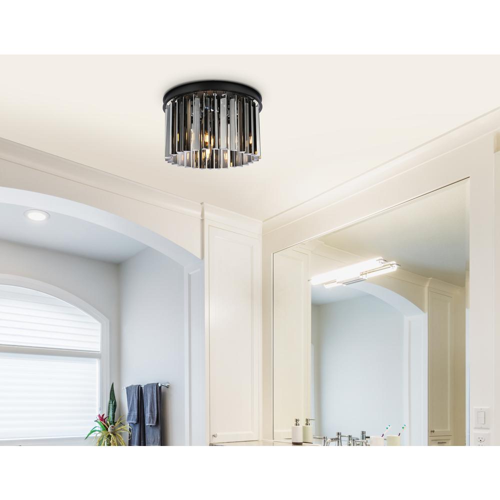 Sydney 3 light Matte Black Flush Mount Silver Shade (Grey) Royal Cut Crystal. Picture 8