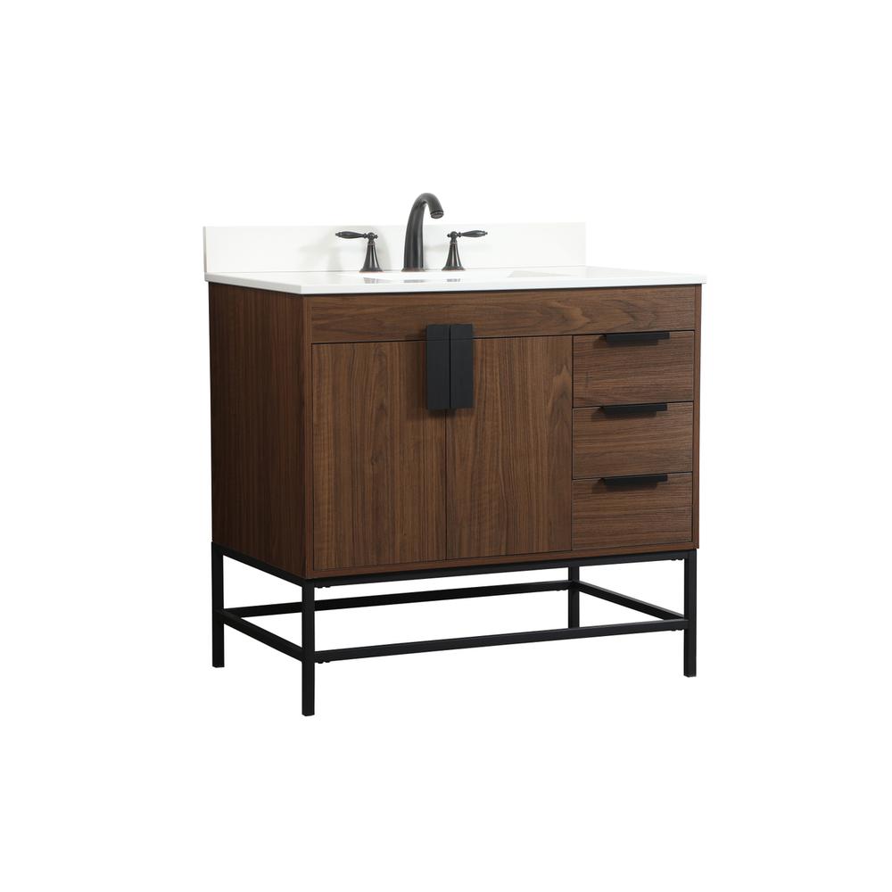 36 inch Single bathroom vanity in walnut with backsplash. Picture 7