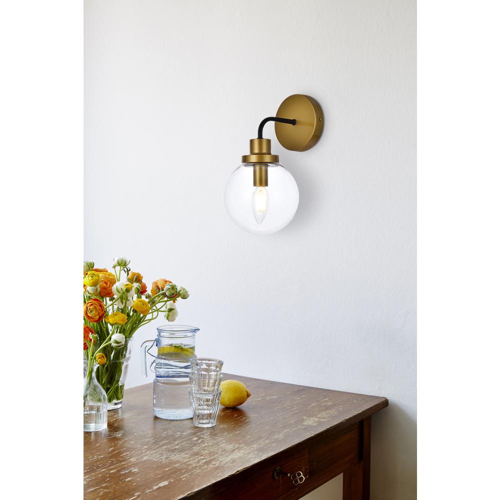 Hanson 1 light bath sconce in black with brass with clear shade. Picture 7