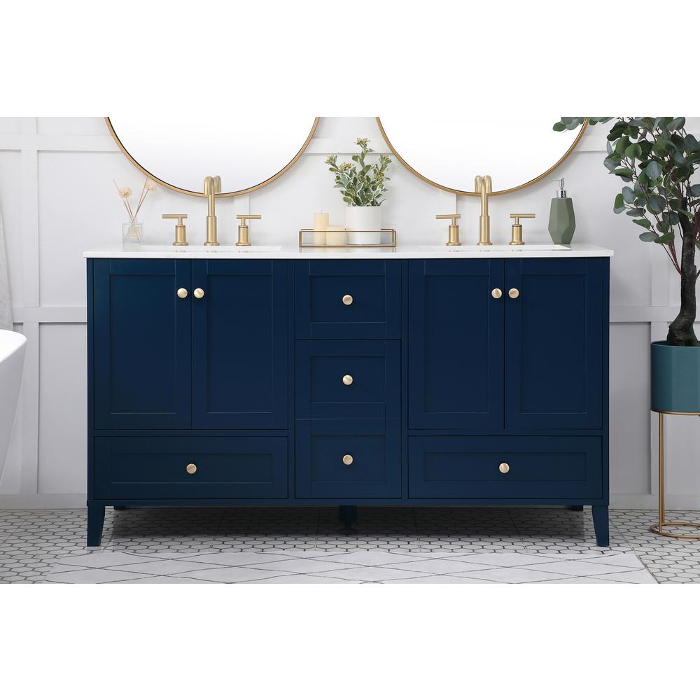 60 inch Double Bathroom Vanity in Blue. Picture 14