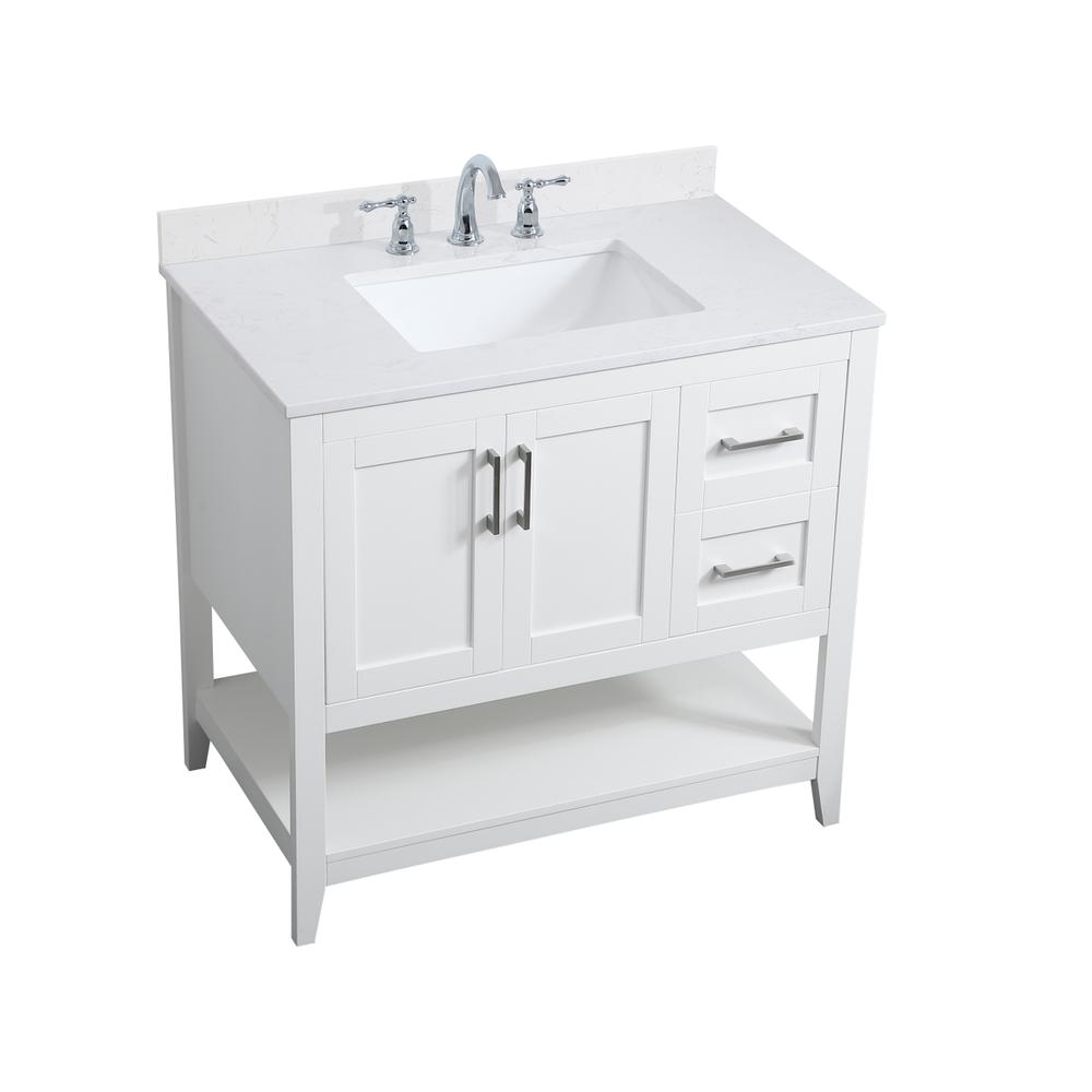 36 inch Single Bathroom Vanity in White with Backsplash. Picture 8