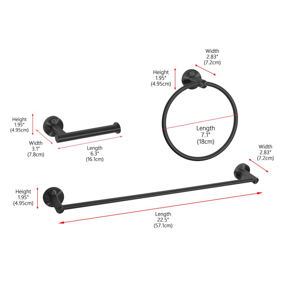 Alma 3-Piece Bathroom Hardware Set in Matte Black. Picture 9