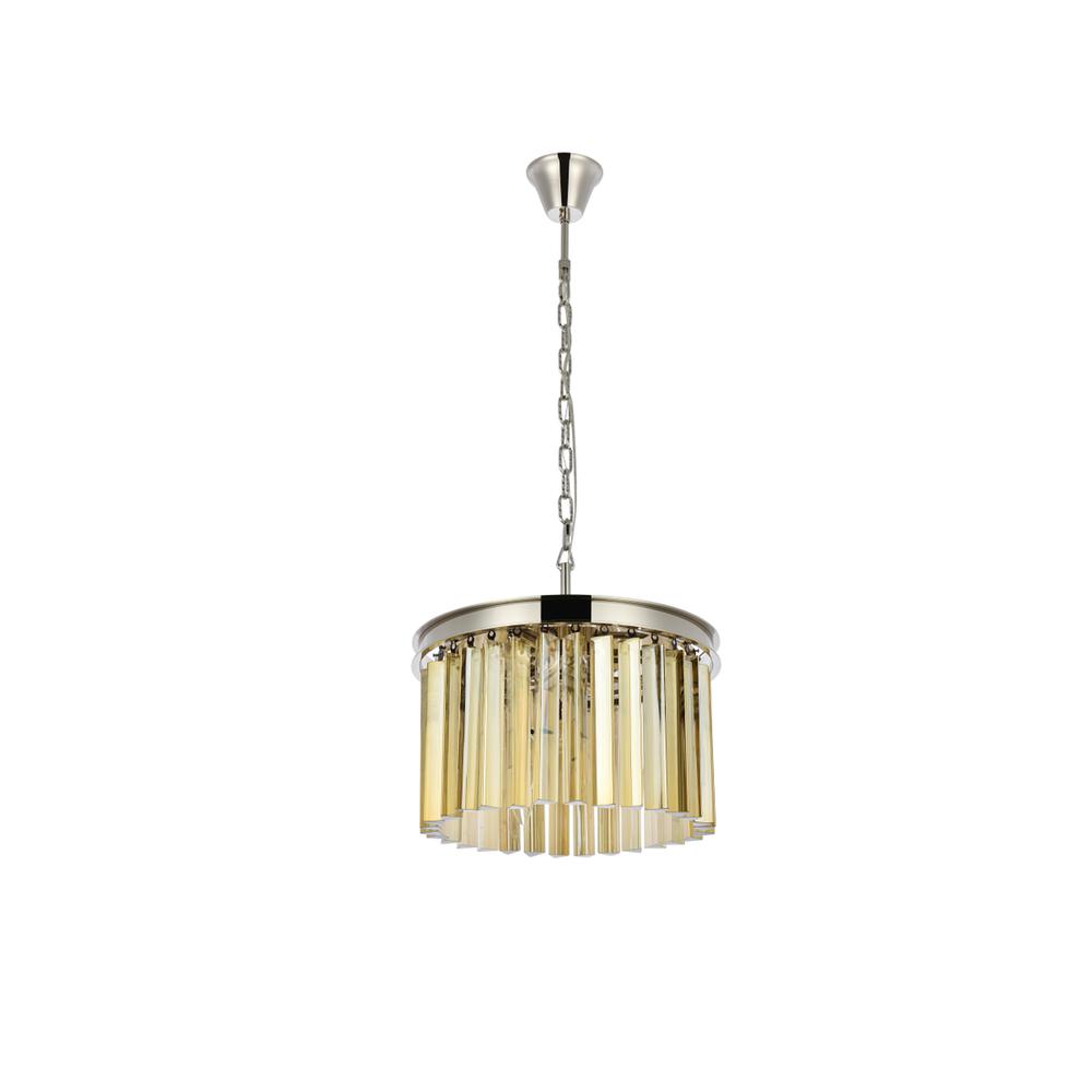 Sydney 3 light polished nickel Pendant Golden Teak (Smoky) Royal Cut Crystal. Picture 6
