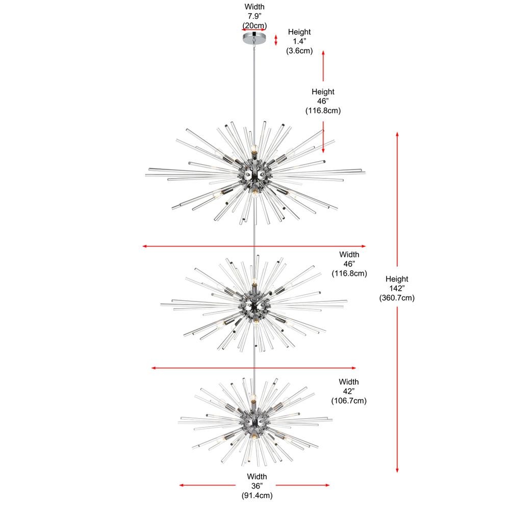 Sienna 46 inch three tiers crystal starburst chandelier in chrome. Picture 9