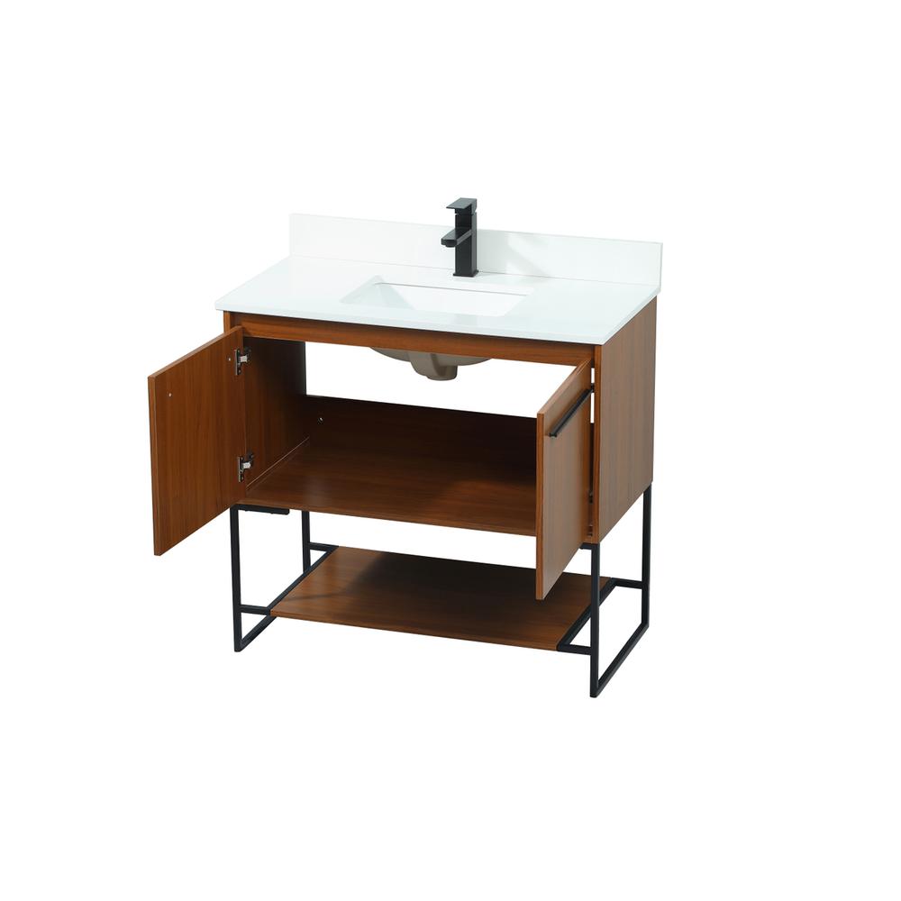 36 inch Single bathroom vanity in teak with backsplash. Picture 9