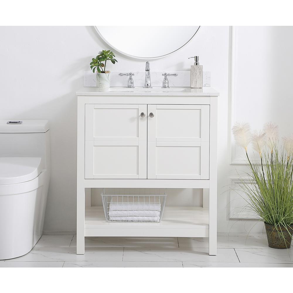 30 inch Single Bathroom Vanity in White with Backsplash. Picture 14