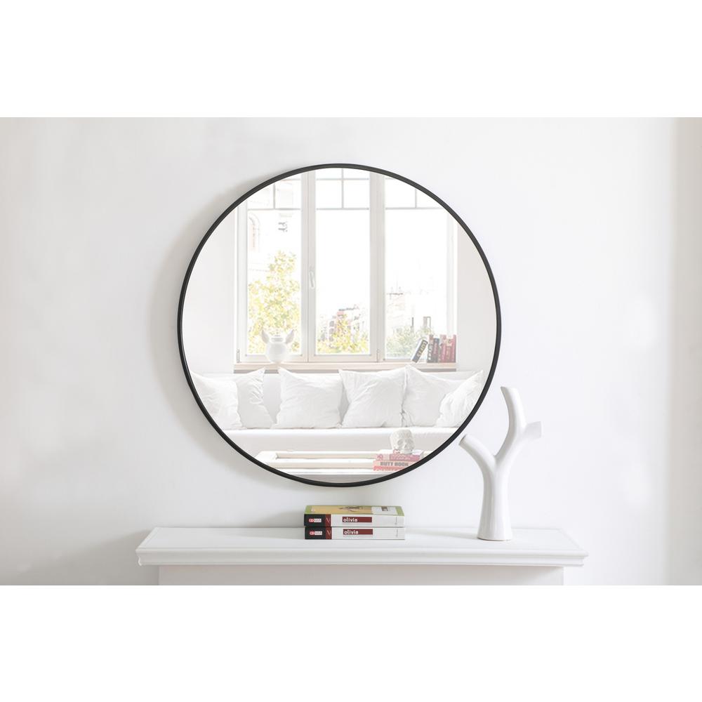 Metal frame Round Mirror 32 inch Black finish. Picture 2