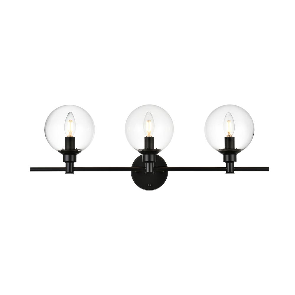 Jaelynn 3 light Black and Clear Bath Sconce. Picture 1
