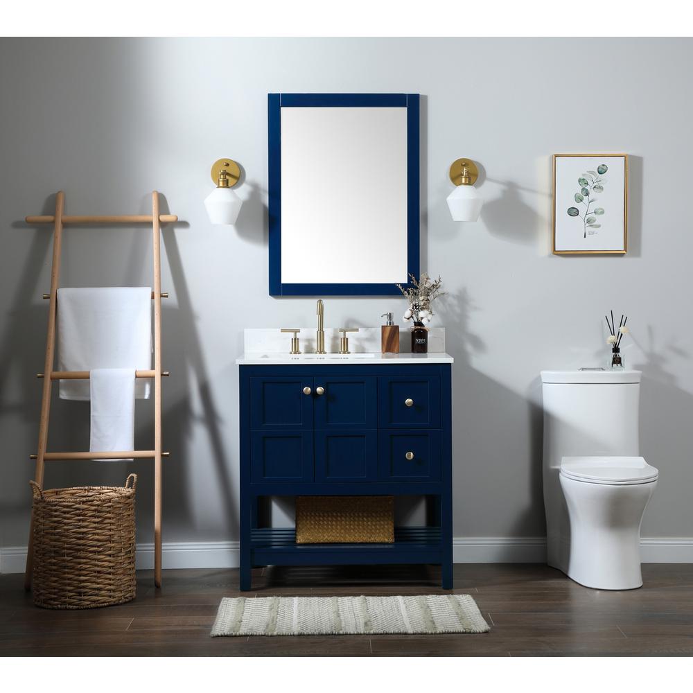32 inch Single bathroom vanity in blue with backsplash. Picture 4
