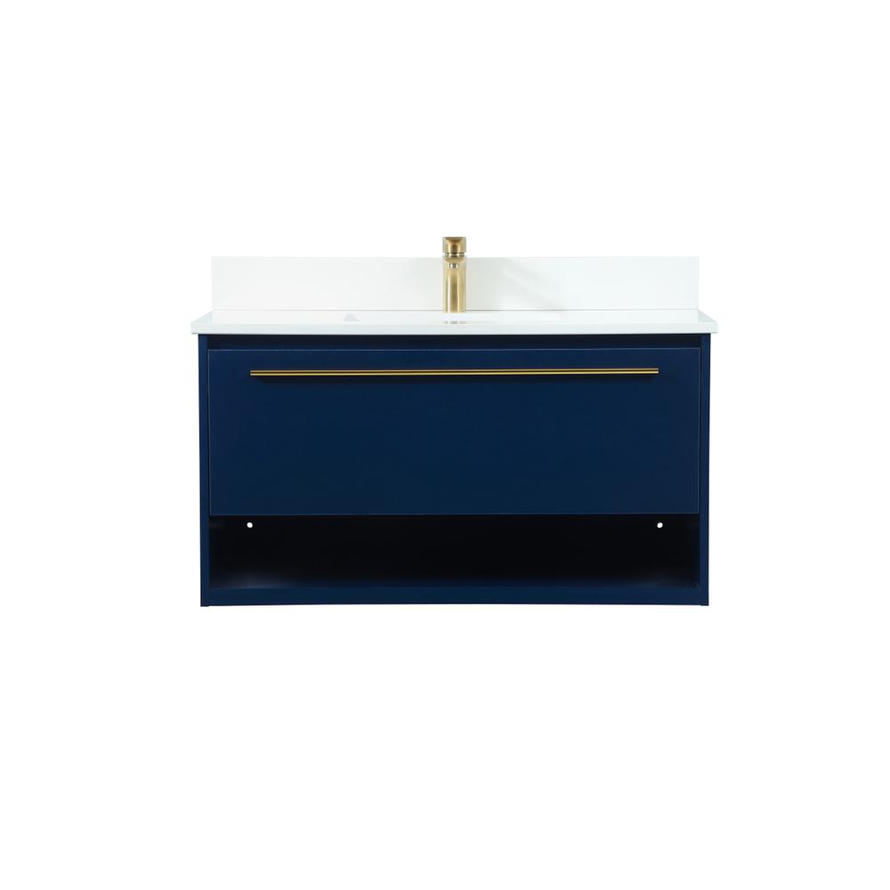36 inch Single bathroom vanity in blue with backsplash. Picture 1