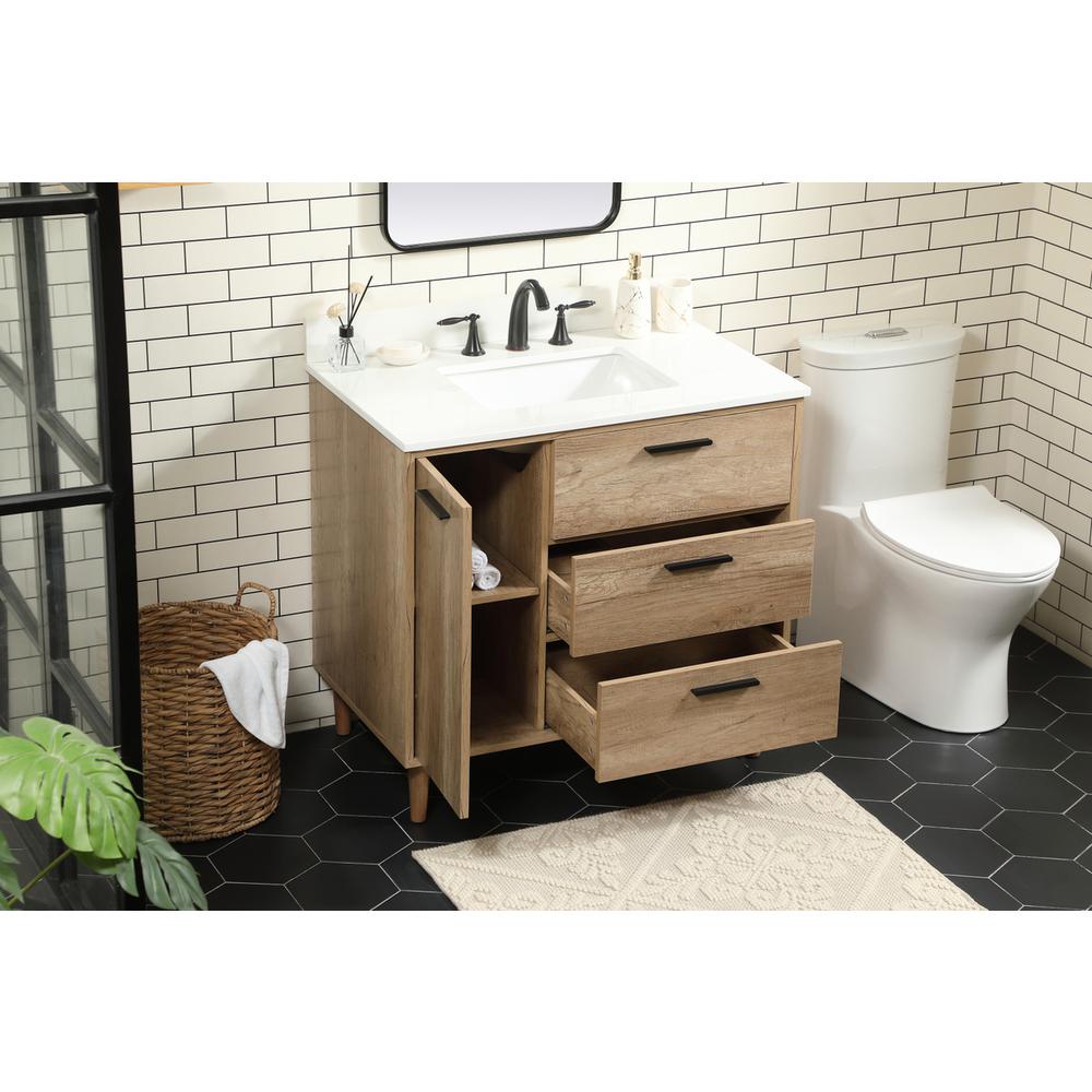 36 inch Single bathroom vanity in natural oak with backsplash. Picture 3