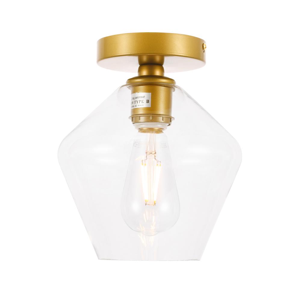 Gene 1 light Brass and Clear glass Flush mount. Picture 1