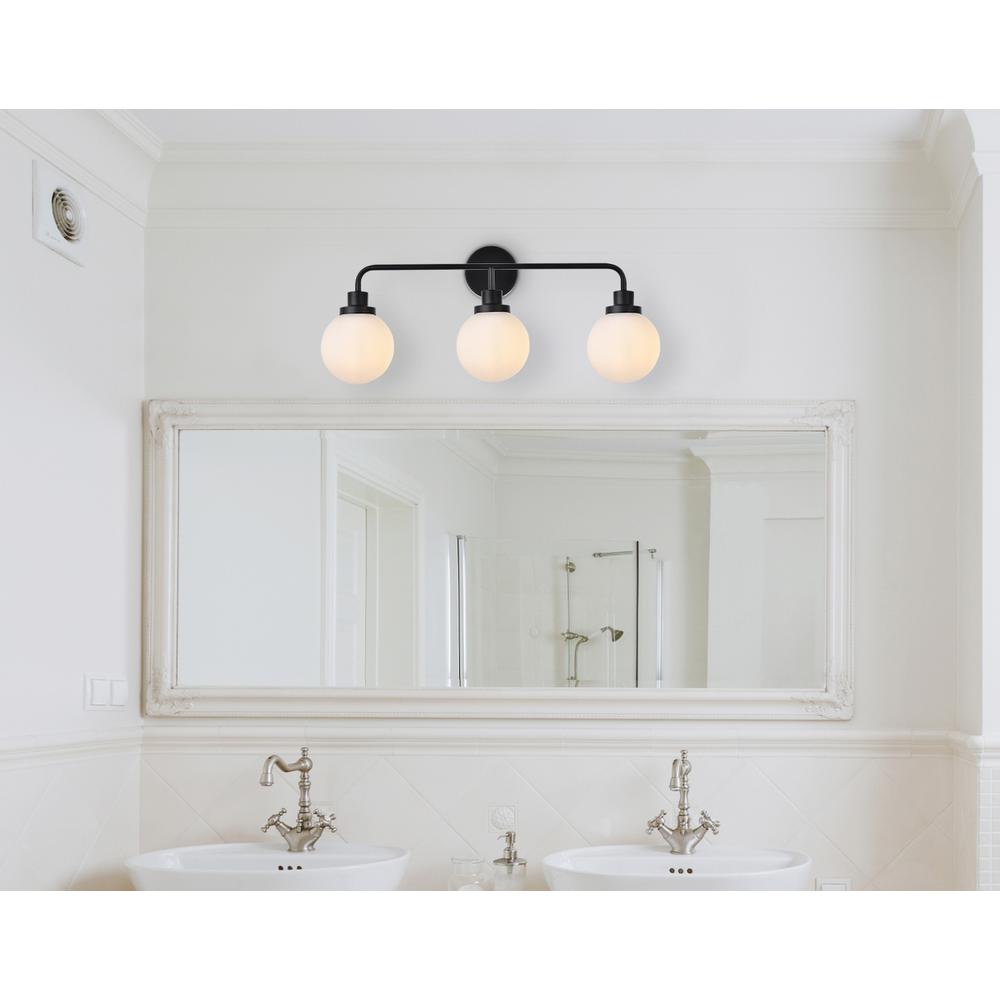 Hanson 3 lights bath sconce in black with frosted shade. Picture 6